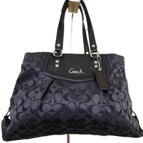 Euc Coach Ashley Black & Gray Signature Shoulder Bag Purse - Picture 1 of 15